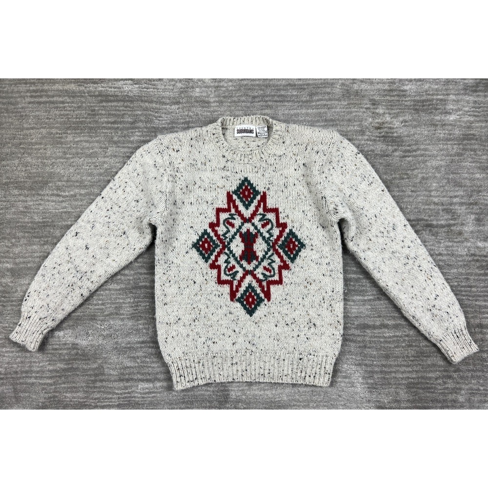 Country Suburbans Sweater Womens S Oatmeal Southwestern Intarsia Flecked Knit